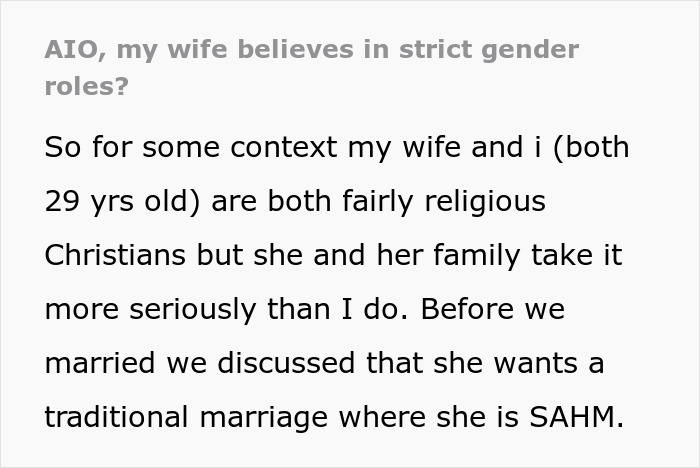 Christian Guy Agrees To Strict Gender Roles In The Family, Upset Wife Actually Enforces Them Christian Guy Agrees To Strict Gender Roles In The Family, Upset Wife Actually Enforces Them