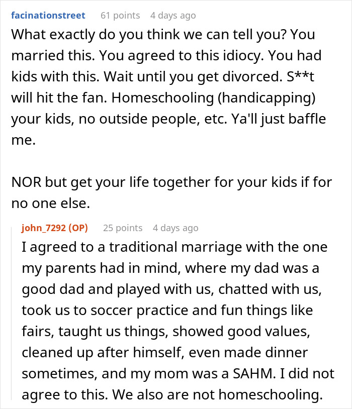 Christian Guy Agrees To Strict Gender Roles In The Family, Upset Wife Actually Enforces Them Christian Guy Agrees To Strict Gender Roles In The Family, Upset Wife Actually Enforces Them