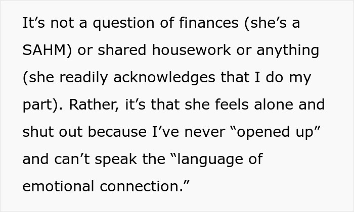 Guy Doesn’t Know What It Means To “Open Up Emotionally,” Wife Of 10 Years On Brink Of Divorce Guy Doesn’t Know What It Means To “Open Up Emotionally,” Wife Of 10 Years On Brink Of Divorce