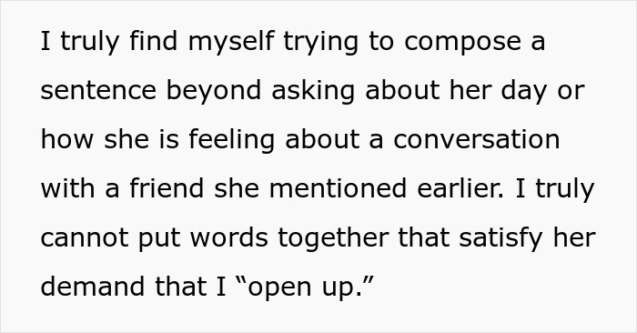 Guy Doesn’t Know What It Means To “Open Up Emotionally,” Wife Of 10 Years On Brink Of Divorce Guy Doesn’t Know What It Means To “Open Up Emotionally,” Wife Of 10 Years On Brink Of Divorce