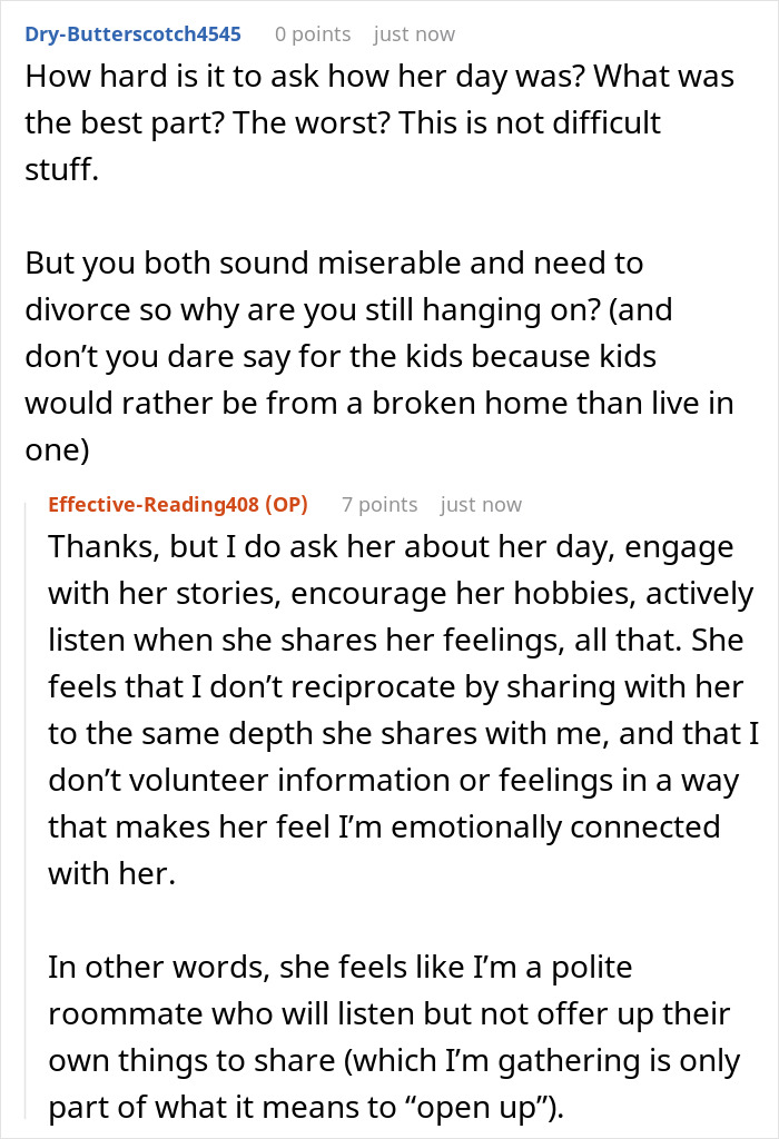 Guy Doesn’t Know What It Means To “Open Up Emotionally,” Wife Of 10 Years On Brink Of Divorce Guy Doesn’t Know What It Means To “Open Up Emotionally,” Wife Of 10 Years On Brink Of Divorce