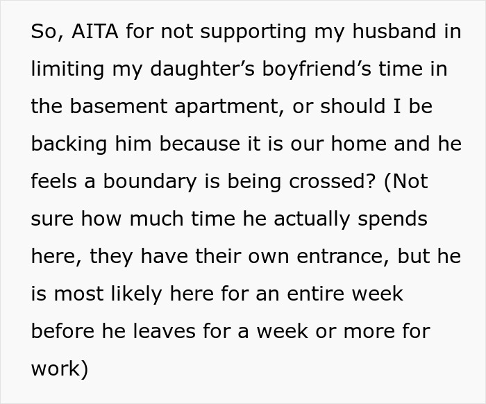Woman Won’t Support Husband’s Plan To Charge Her Daughter’s Boyfriend Rent For Staying Over Woman Won’t Support Husband’s Plan To Charge Her Daughter’s Boyfriend Rent For Staying Over