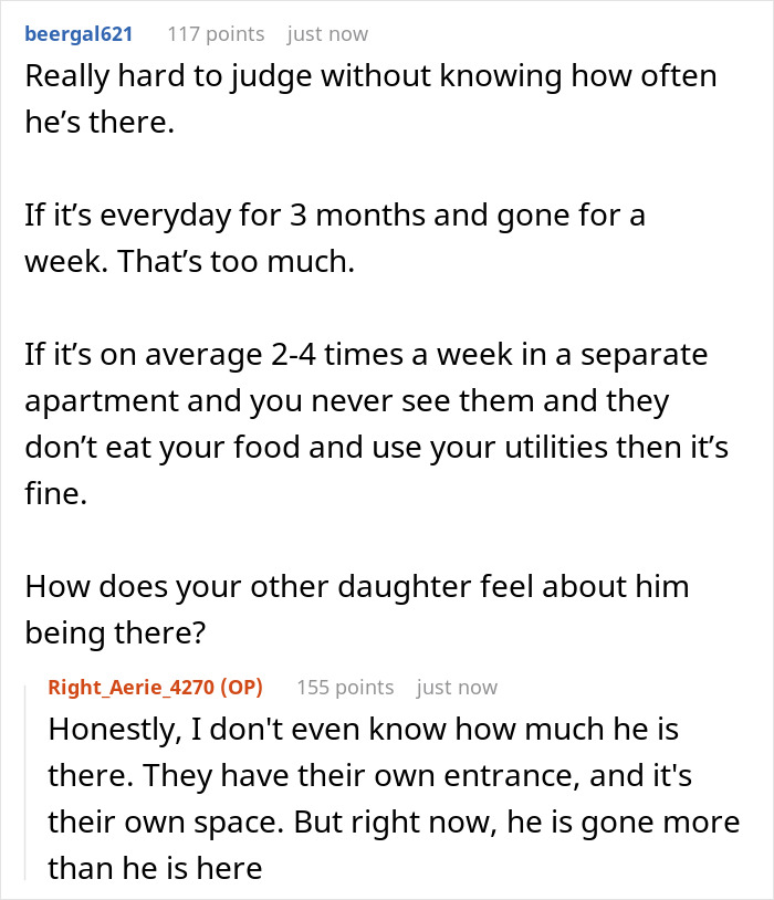 Woman Won’t Support Husband’s Plan To Charge Her Daughter’s Boyfriend Rent For Staying Over Woman Won’t Support Husband’s Plan To Charge Her Daughter’s Boyfriend Rent For Staying Over