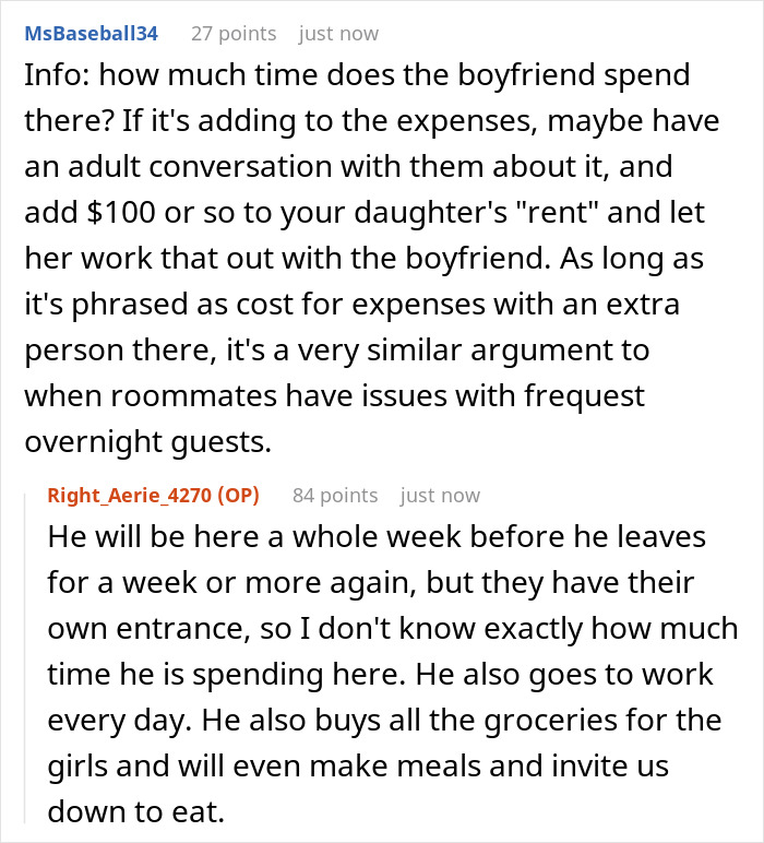 Woman Won’t Support Husband’s Plan To Charge Her Daughter’s Boyfriend Rent For Staying Over Woman Won’t Support Husband’s Plan To Charge Her Daughter’s Boyfriend Rent For Staying Over