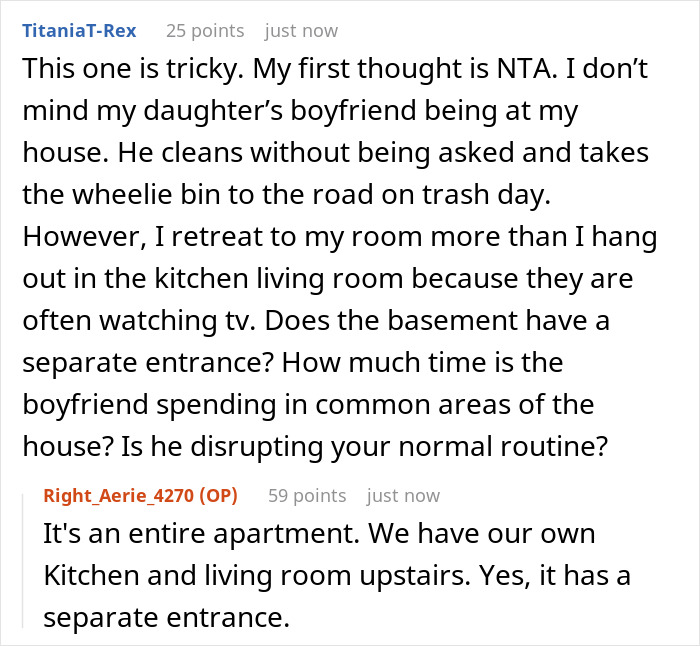 Woman Won’t Support Husband’s Plan To Charge Her Daughter’s Boyfriend Rent For Staying Over Woman Won’t Support Husband’s Plan To Charge Her Daughter’s Boyfriend Rent For Staying Over