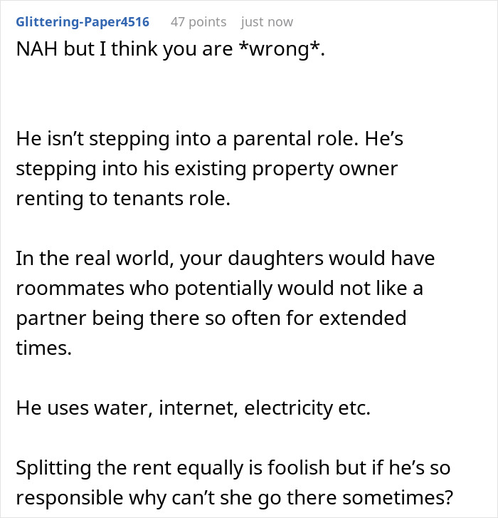 Woman Won’t Support Husband’s Plan To Charge Her Daughter’s Boyfriend Rent For Staying Over Woman Won’t Support Husband’s Plan To Charge Her Daughter’s Boyfriend Rent For Staying Over