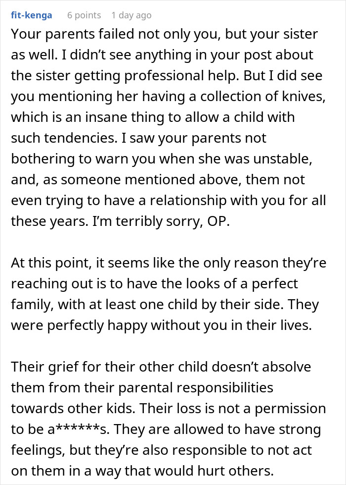 Guy Can’t Believe Parents Want To Reconcile After They Ignored His Sister’s Mental Health To Dangerous Levels Guy Can’t Believe Parents Want To Reconcile After They Ignored His Sister’s Mental Health To Dangerous Levels
