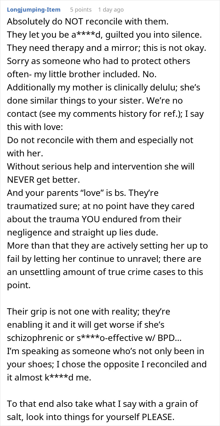 Guy Can’t Believe Parents Want To Reconcile After They Ignored His Sister’s Mental Health To Dangerous Levels Guy Can’t Believe Parents Want To Reconcile After They Ignored His Sister’s Mental Health To Dangerous Levels