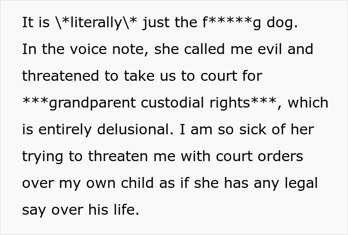 Delusional Mom Threatens To Sue Daughter Because She Doesn’t Feel Safe Around Her Dog