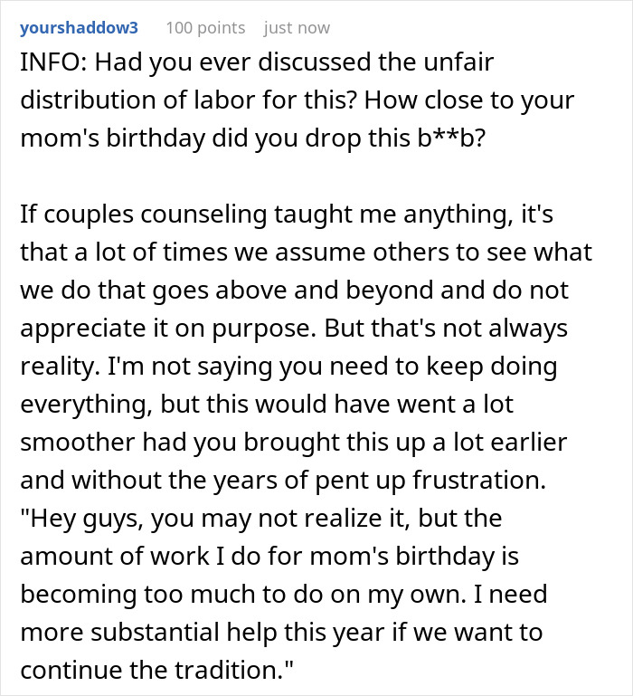 27YO Refuses To Host Mom’s B-Day After Years Of Toiling On Her Own, They Treat It Like Blasphemy