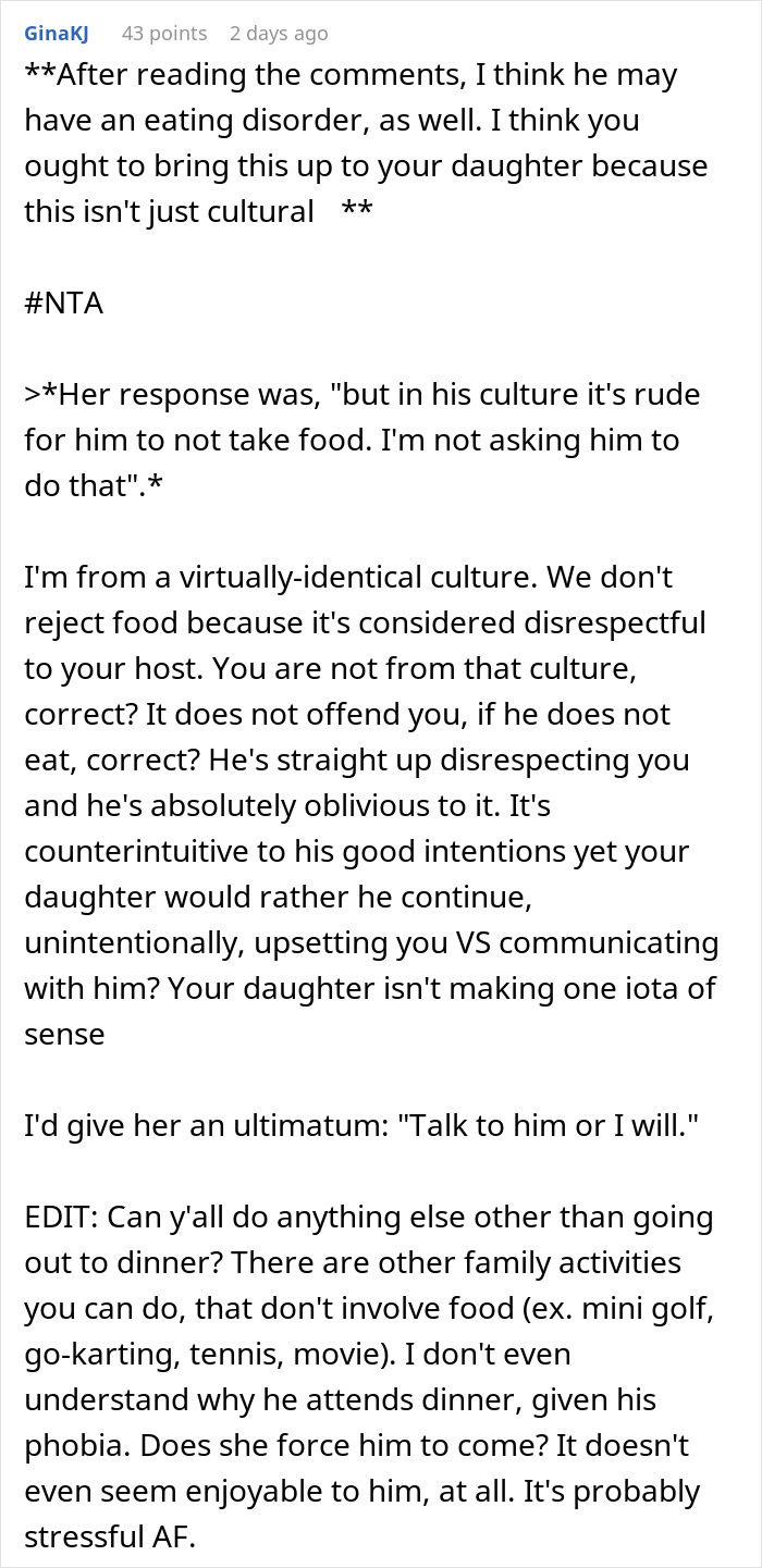 Daughter Defends Her BF&rsquo;s Bizarre And Costly Dinner Table Habit After Mom Asks To Make Him Stop It