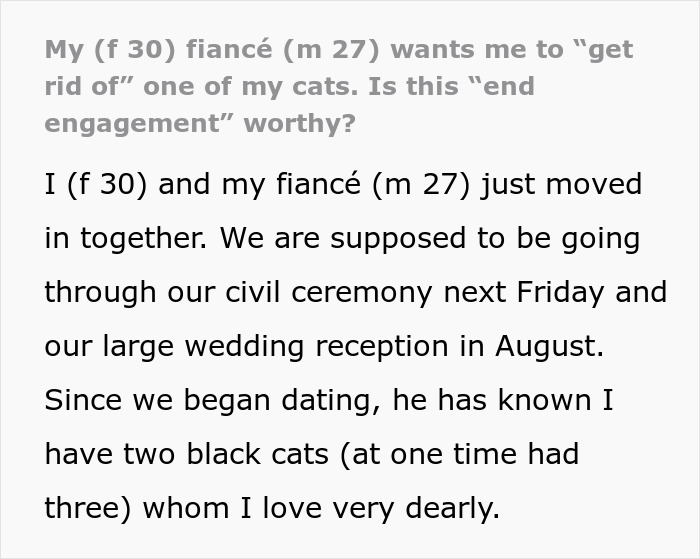 Bride-To-Be Questions Her Engagement After Fiancé Issues An Ultimatum About Her Cat Bride-To-Be Questions Her Engagement After Fiancé Issues An Ultimatum About Her Cat
