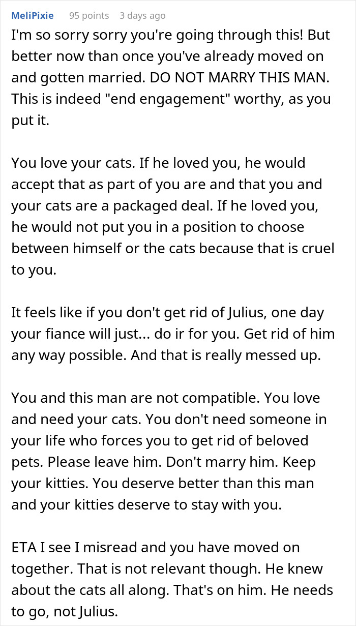 Bride-To-Be Questions Her Engagement After Fiancé Issues An Ultimatum About Her Cat Bride-To-Be Questions Her Engagement After Fiancé Issues An Ultimatum About Her Cat