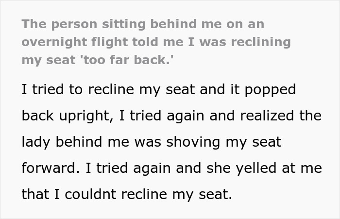 Woman Physically Stops Stranger From Reclining On An Overnight Flight, Throws A Tantrum Woman Physically Stops Stranger From Reclining On An Overnight Flight, Throws A Tantrum