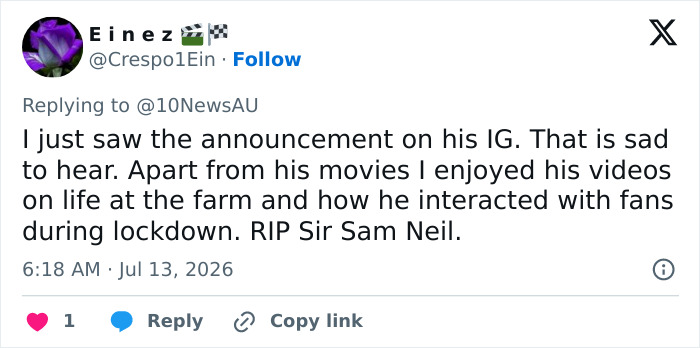 ‘Jurassic Park’ Star Sam Neill Passes Away: “Sudden And Unexpected” ‘Jurassic Park’ Star Sam Neill Passes Away: “Sudden And Unexpected”