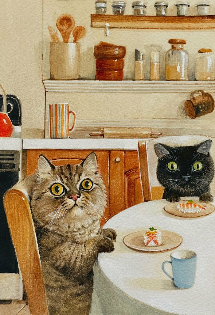 42 Charming Cat Illustrations By Ricky Wei Showing Felines Living Human Lives 42 Charming Cat Illustrations By Ricky Wei Showing Felines Living Human Lives