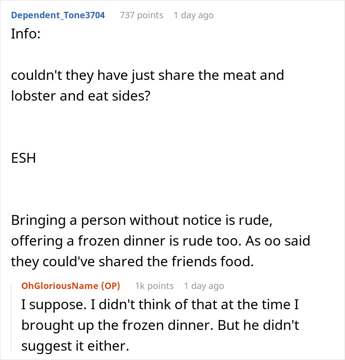 Man Expects A Free Steak And Lobster Dinner For GF, Explodes When Offered Frozen Meal Instead Man Expects A Free Steak And Lobster Dinner For GF, Explodes When Offered Frozen Meal Instead