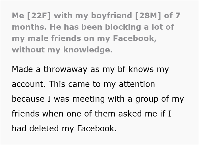 Controlling BF Throws A Fit When GF Wants To End Things After He Secretly Blocked Her Guy Friends Controlling BF Throws A Fit When GF Wants To End Things After He Secretly Blocked Her Guy Friends