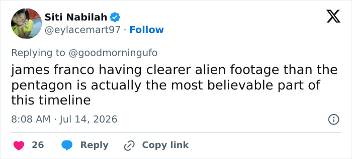 Following “Strange” Alien Reveal, Fans Point Out Error In James Franco’s Video Meant To Prove His Encounter Following “Strange” Alien Reveal, Fans Point Out Error In James Franco’s Video Meant To Prove His Encounter