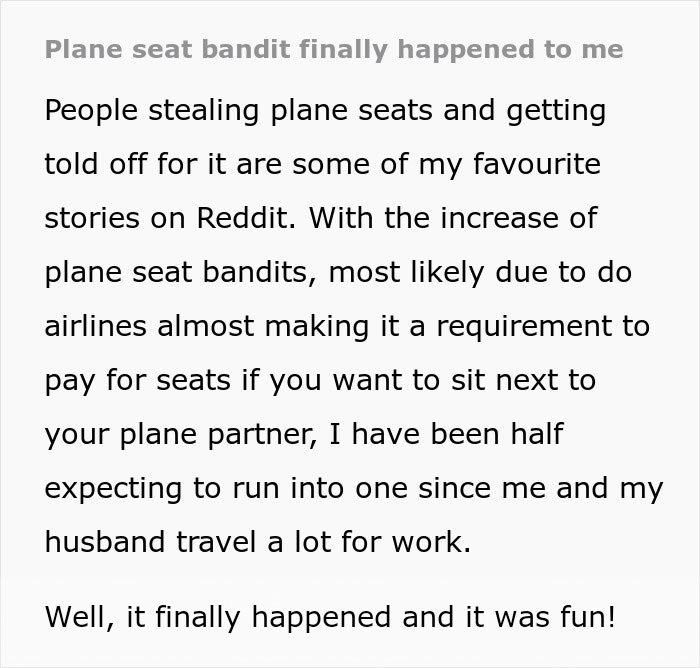 Woman Shuts Down Entitled Seat Thief In A Hilariously Unhinged Way: “Plane Seat Bandit Finally Happened To Me” Woman Shuts Down Entitled Seat Thief In A Hilariously Unhinged Way: “Plane Seat Bandit Finally Happened To Me”