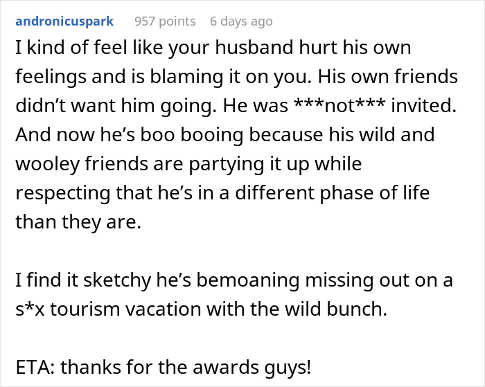 Guy Wants Marriage At Home And Single-Guy Trips To Thailand With Pals, Wife Says He Can&rsquo;t Have Both