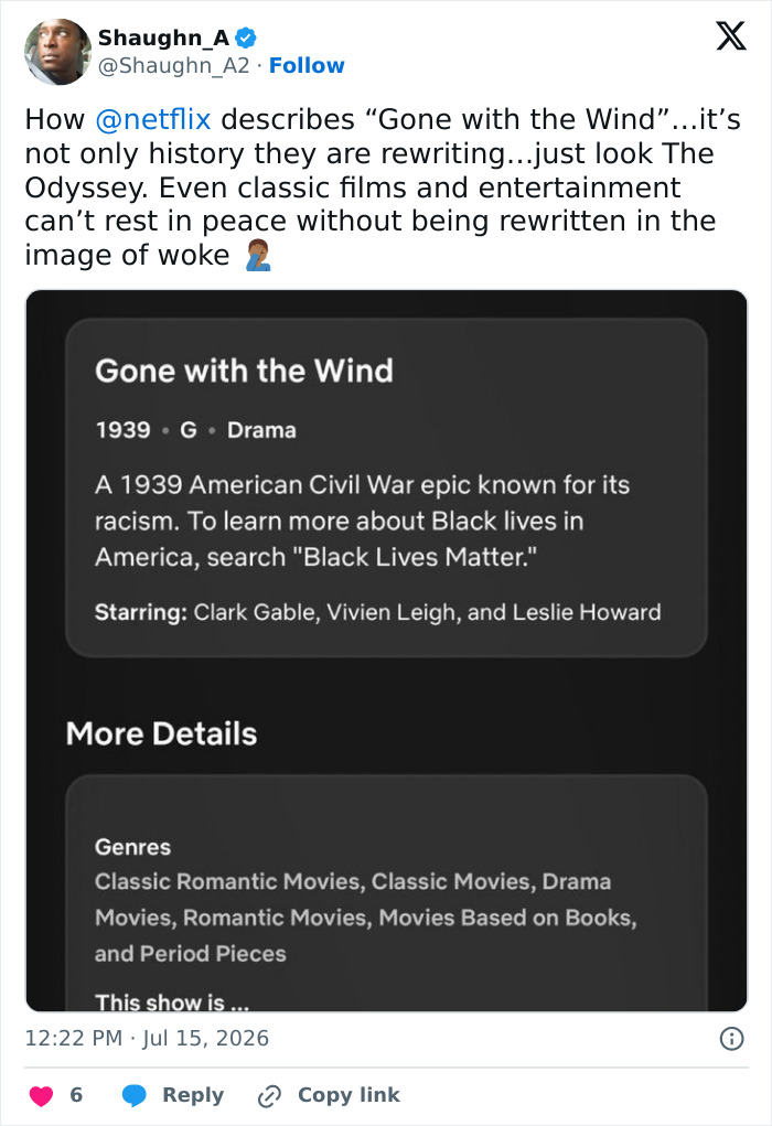Netflix’s ‘Gone With The Wind’ Synopsis Has Fans Calling For A Boycott Saying “It’s The Only Way To Make This Stop” Netflix’s ‘Gone With The Wind’ Synopsis Has Fans Calling For A Boycott Saying “It’s The Only Way To Make This Stop”