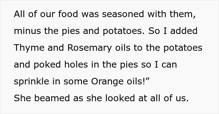 Thanksgiving Takes A Wild Turn When MIL Admits She Put Essential Oils In Nearly Every Holiday Dish Thanksgiving Takes A Wild Turn When MIL Admits She Put Essential Oils In Nearly Every Holiday Dish
