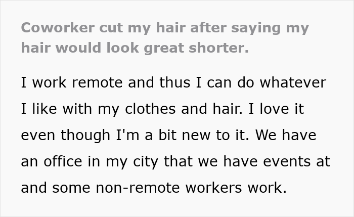 Woman’s Creepy Coworker Cut Off Her Hair After Months Of Weird Comment, Blames It On “Intrusive Thought” Woman’s Creepy Coworker Cut Off Her Hair After Months Of Weird Comment, Blames It On “Intrusive Thought”