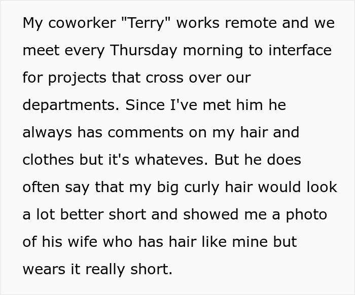 Woman’s Creepy Coworker Cut Off Her Hair After Months Of Weird Comment, Blames It On “Intrusive Thought” Woman’s Creepy Coworker Cut Off Her Hair After Months Of Weird Comment, Blames It On “Intrusive Thought”