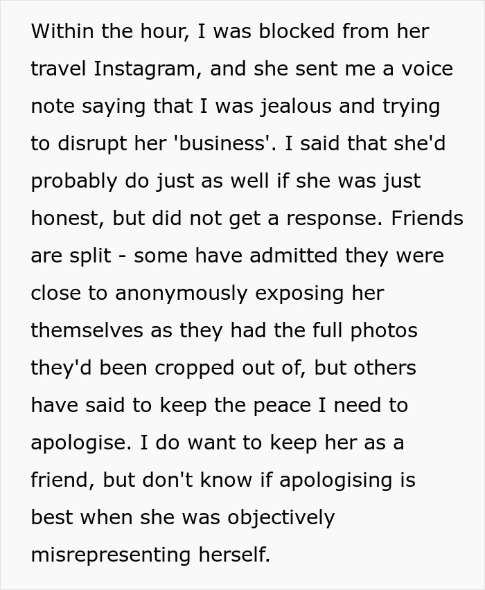 Friend Calls Out Travel Influencer For Lying About Solo Trips And Budget, Gets Blocked By Her