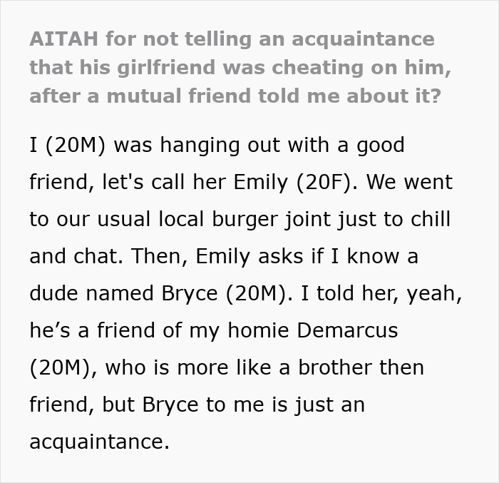 Guy Refuses To Expose Acquaintance’s Cheating GF, Surprised As Friends Ice Him Out Of The Group