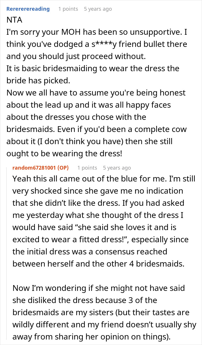 Bride Shocked When MOH Replaces The Dress That She Bought, And The Reason Ends Their Friendship Bride Shocked When MOH Replaces The Dress That She Bought, And The Reason Ends Their Friendship