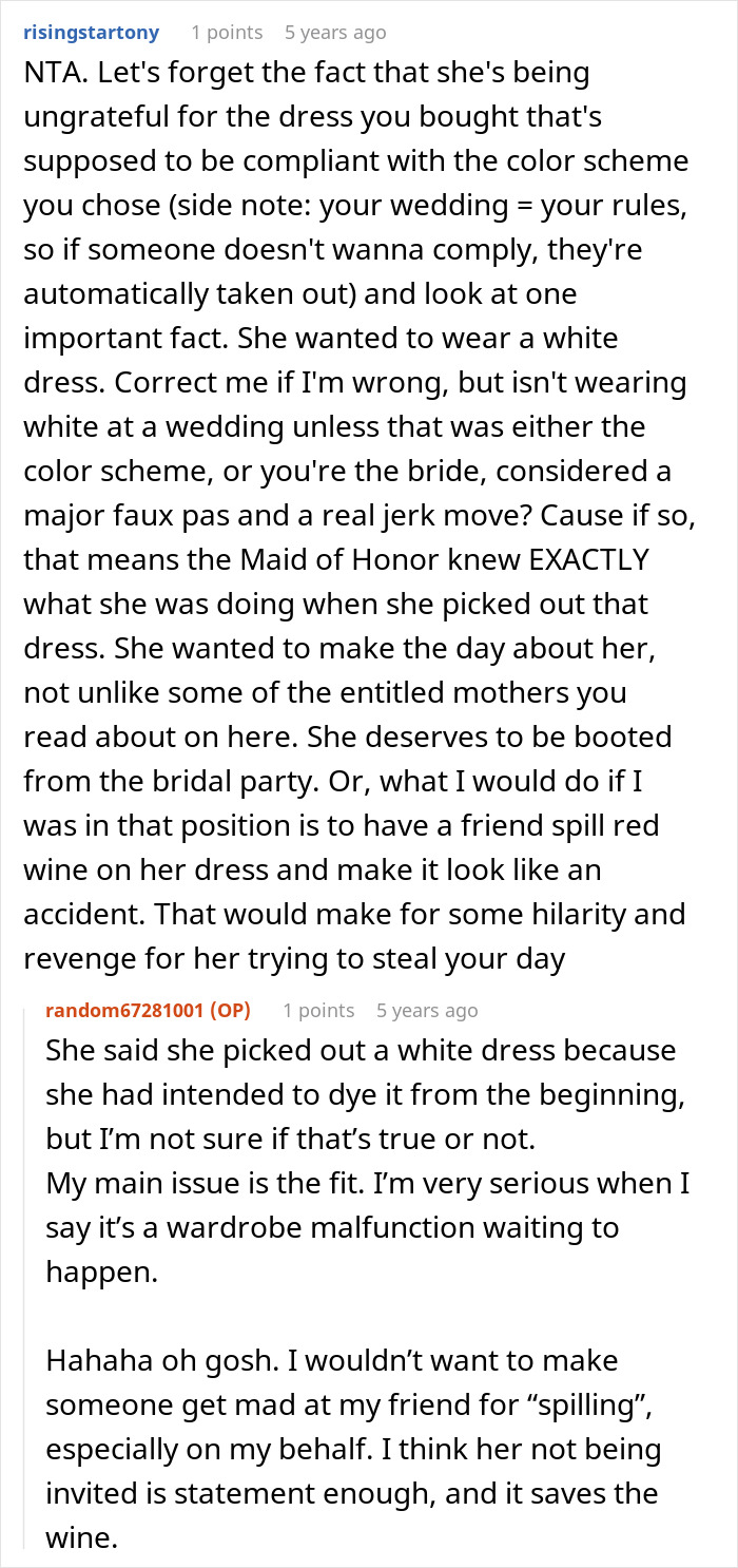Bride Shocked When MOH Replaces The Dress That She Bought, And The Reason Ends Their Friendship Bride Shocked When MOH Replaces The Dress That She Bought, And The Reason Ends Their Friendship