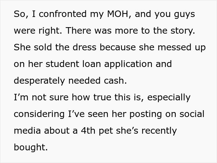 Bride Shocked When MOH Replaces The Dress That She Bought, And The Reason Ends Their Friendship Bride Shocked When MOH Replaces The Dress That She Bought, And The Reason Ends Their Friendship