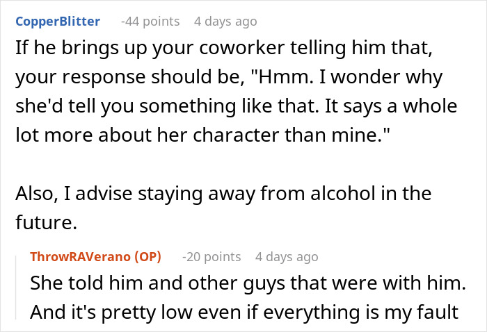 Woman’s Drunk Comment Leaves Her Panicking After Coworker Tells Her Boyfriend Woman’s Drunk Comment Leaves Her Panicking After Coworker Tells Her Boyfriend
