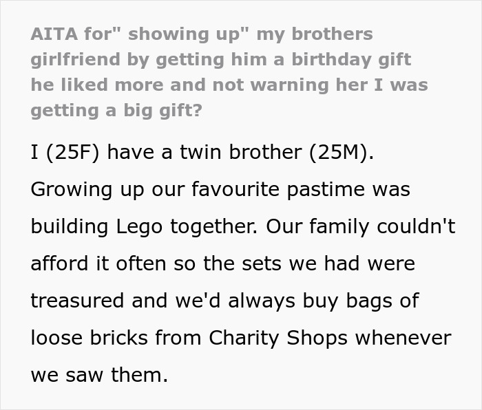 Woman Convinced Boyfriend’s Sister Is Trying To Outshine Her, Furious Over Her “Childish” Gift Woman Convinced Boyfriend’s Sister Is Trying To Outshine Her, Furious Over Her “Childish” Gift