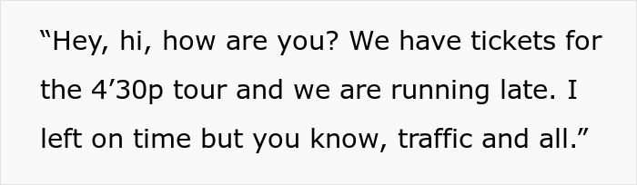 Entitled Tourists Decide To Make Everyone Wait For Them, Shocked When Tour Guide Starts Anyway Entitled Tourists Decide To Make Everyone Wait For Them, Shocked When Tour Guide Starts Anyway