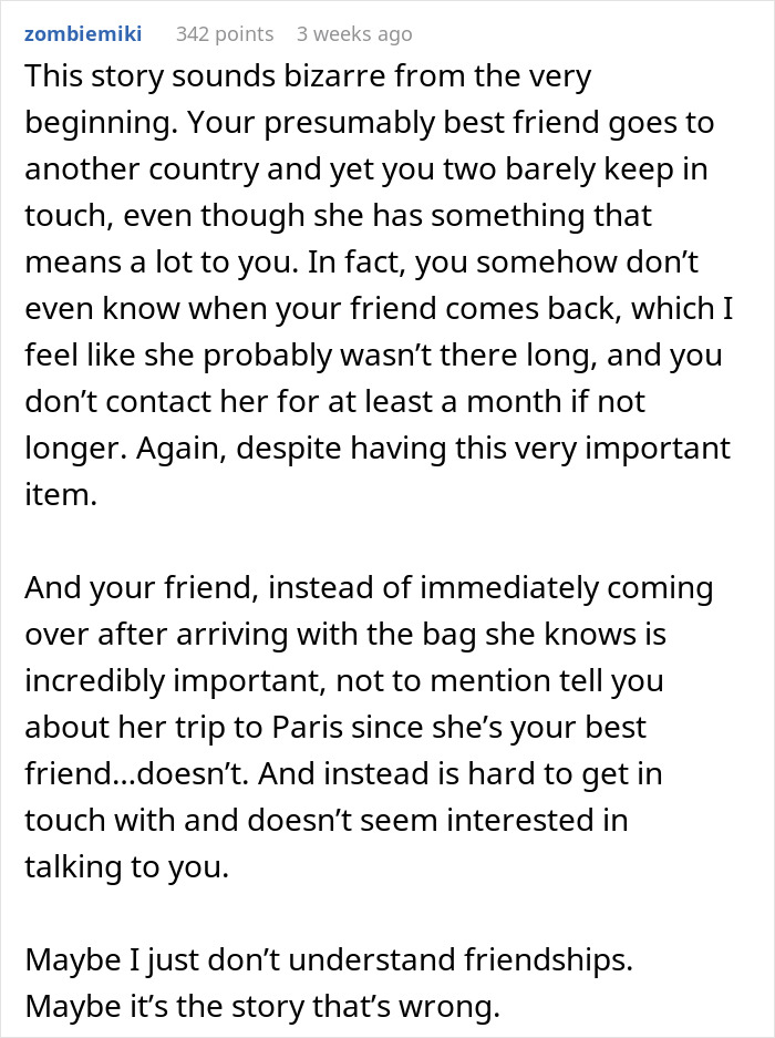 Woman Trusted Best Friend With Sentimental Designer Bag, Ends Up Getting A Fake One Back Woman Trusted Best Friend With Sentimental Designer Bag, Ends Up Getting A Fake One Back