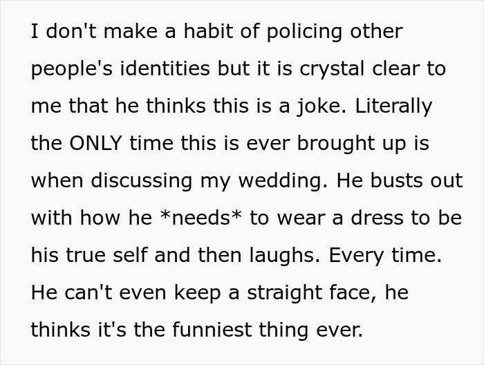 Bride Forbids Bro From Wearing Dress To Wedding After Realizing He Just Wants To Mock Trans Friend