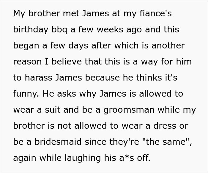 Bride Forbids Bro From Wearing Dress To Wedding After Realizing He Just Wants To Mock Trans Friend