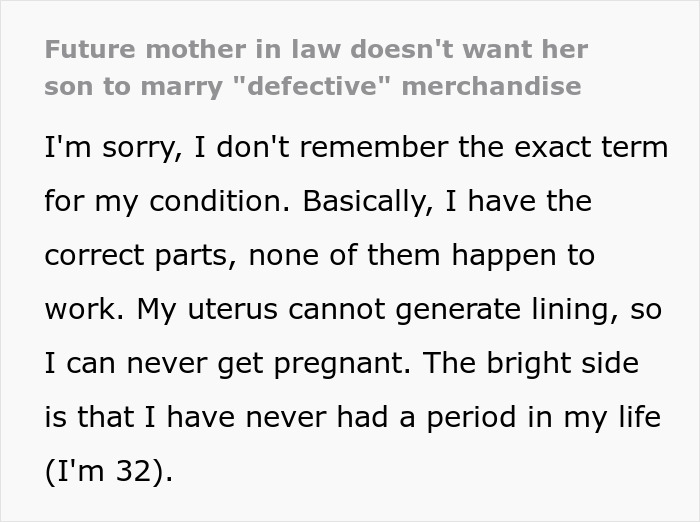 Future Mother-In-Law Calls Woman “Defective,” Then Tries To Stop Her Son From Marrying Her Future Mother-In-Law Calls Woman “Defective,” Then Tries To Stop Her Son From Marrying Her