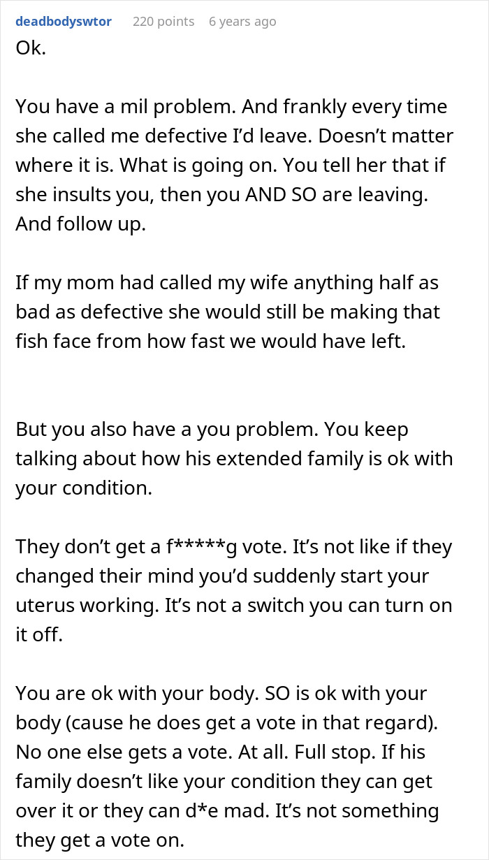 Future Mother-In-Law Calls Woman “Defective,” Then Tries To Stop Her Son From Marrying Her Future Mother-In-Law Calls Woman “Defective,” Then Tries To Stop Her Son From Marrying Her