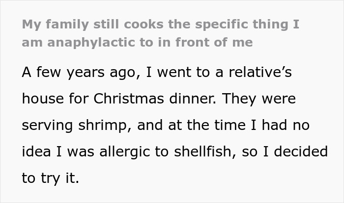 Family Doesn’t Care About Person’s Health, Says They’re Overreacting: “Within Minutes My Throat Started Closing” Family Doesn’t Care About Person’s Health, Says They’re Overreacting: “Within Minutes My Throat Started Closing”