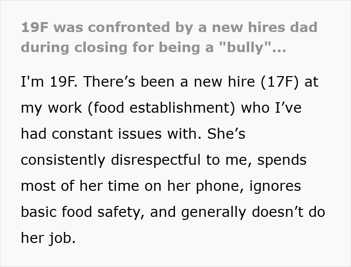 17YO Slacks Off At Work Every Day, Tells Dad To Ambush 19YO Colleague Over Made-Up Bullying Claims 17YO Slacks Off At Work Every Day, Tells Dad To Ambush 19YO Colleague Over Made-Up Bullying Claims