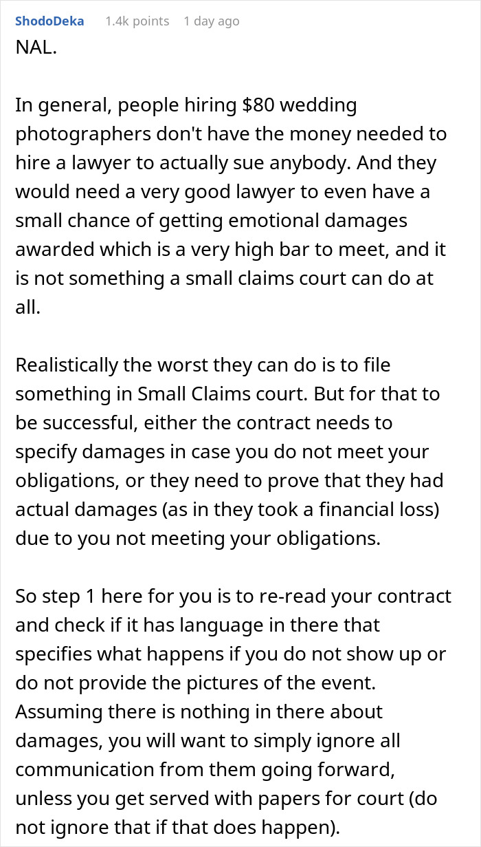 Amateur Photographer Signs A Contract And Then Doesn’t Show Up To Wedding: “They Want To Sue Me Now” Amateur Photographer Signs A Contract And Then Doesn’t Show Up To Wedding: “They Want To Sue Me Now”