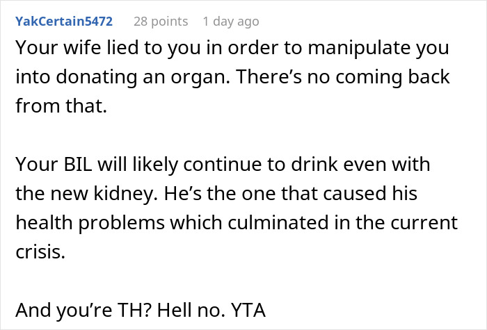 Man Says Yes To Donating A Kidney To BIL, Changes His Mind After Hearing He Drank His Last One Away