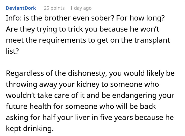 Man Says Yes To Donating A Kidney To BIL, Changes His Mind After Hearing He Drank His Last One Away
