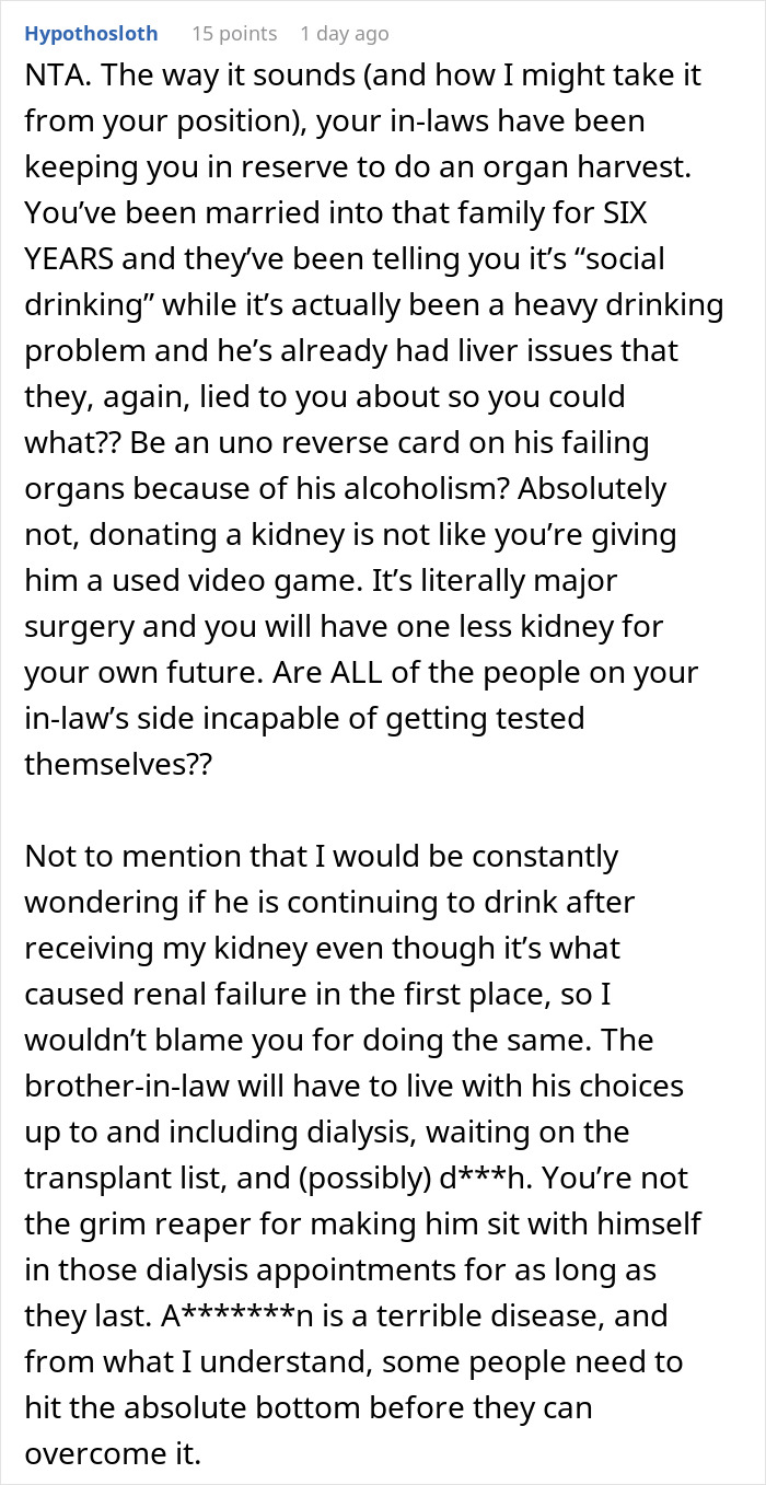 Man Says Yes To Donating A Kidney To BIL, Changes His Mind After Hearing He Drank His Last One Away