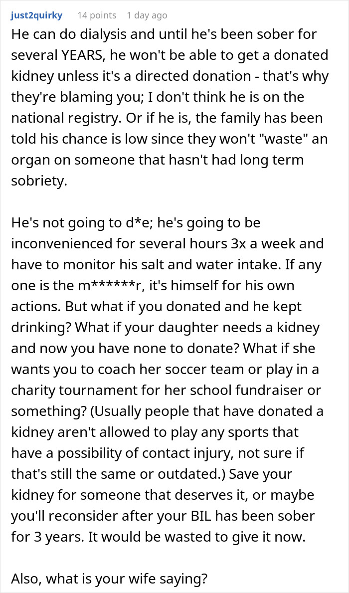 Man Says Yes To Donating A Kidney To BIL, Changes His Mind After Hearing He Drank His Last One Away