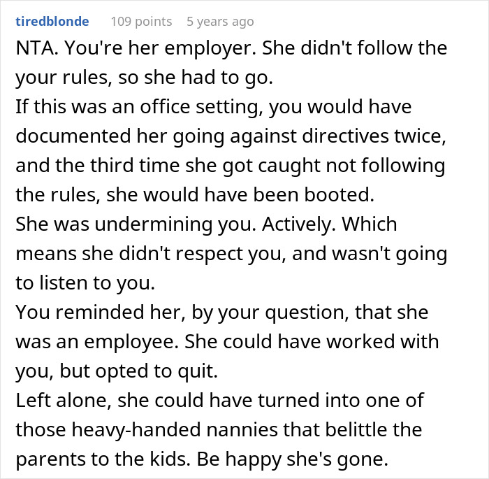 Mom Reminds Nanny About Who The Employer Is As She Keeps Violating Boundaries, She Ends Up Quitting
